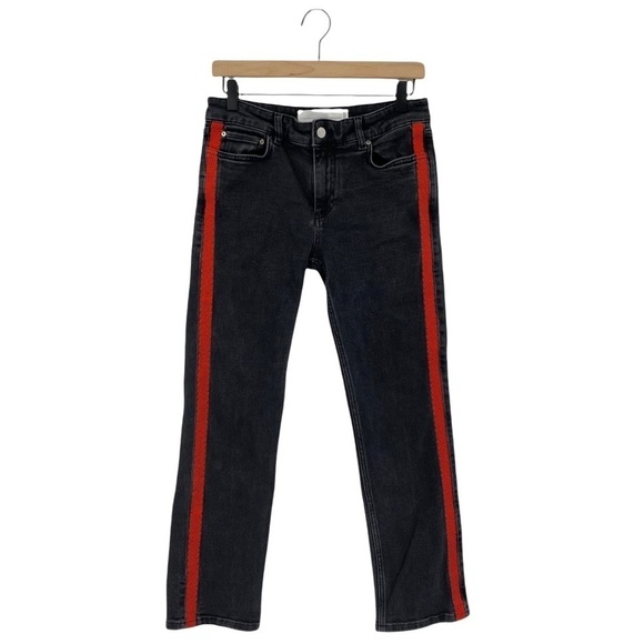 Victoria Beckham Side Stripe Straight Leg Jeans Black Red Size 25 - Picture 1 of 9